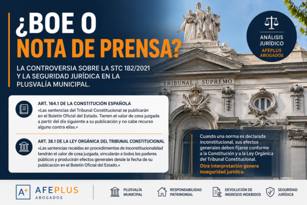 boe-nota-prensa-stc-182-2021-plusvalia-municipal-seguridad-juridica.png STC 182/2021: debate sobre si los efectos de la sentencia del Tribunal Constitucional deben producirse desde su publicación en el BOE o desde la nota de prensa. Análisis jurídico sobre plusvalía municipal y seguridad jurídica.